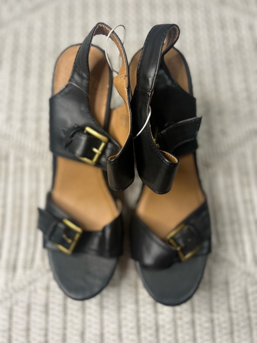 Mossimo Supply Co. Black Leather Buckle Sandals with Gold Hardware